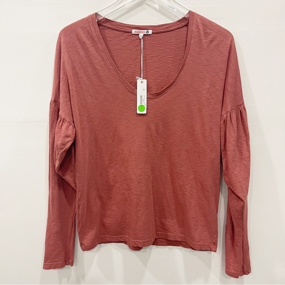 Sundry Pima Cotton Long Sleeve Drop Shoulder Scoop Neck Top Tee Size 2 in Brick - Picture 1 of 8